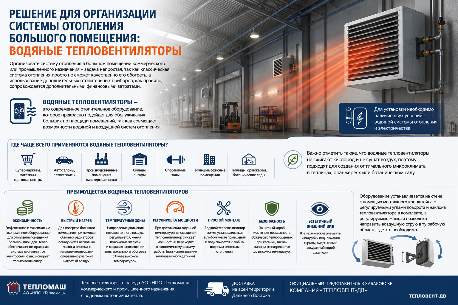 Решение для организации системы отопления большого помещения: водяные тепловентиляторы Решение для организации системы отопления большого помещения: водяные тепловентиляторы