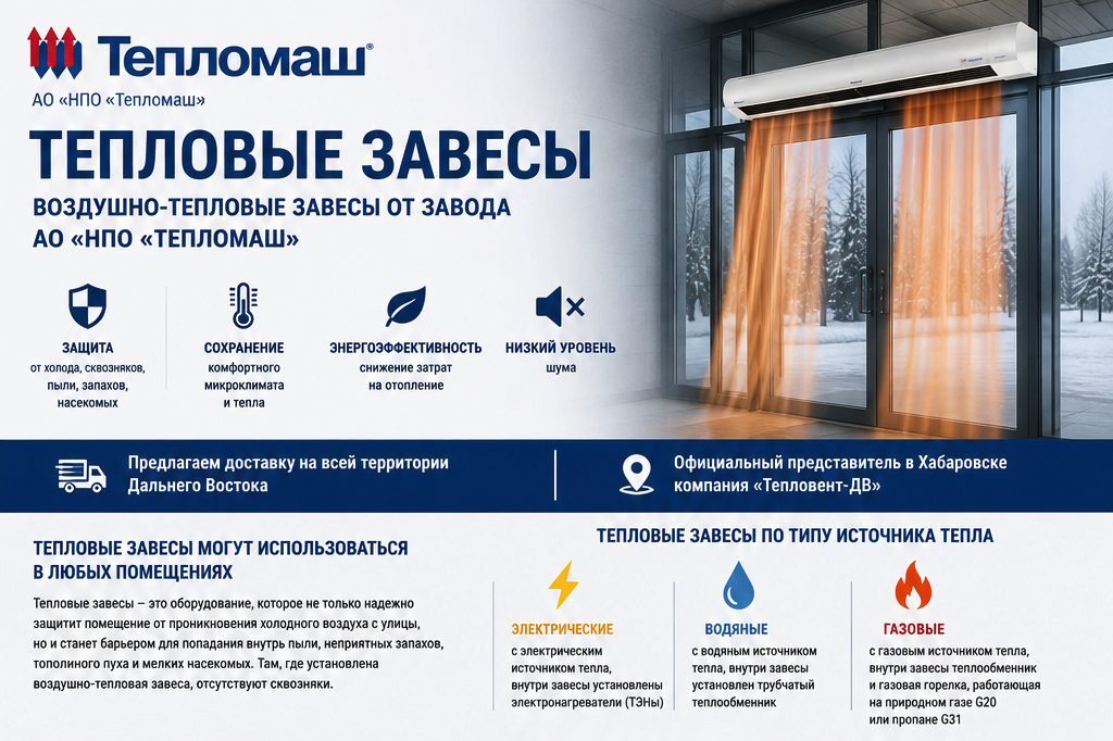 Воздушно-тепловые завесы от завода АО “НПО “Тепломаш”, коммерческие и промышленные купить Воздушно-тепловые завесы от завода АО “НПО “Тепломаш”, коммерческие и промышленные купить