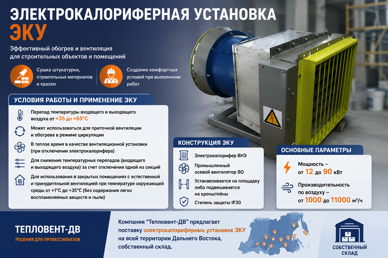 Воздухонагревательная электрокалориферная установка ЭКУ для отопления: промышленных, строительных и сельскохозяйственных объектов Воздухонагревательная электрокалориферная установка ЭКУ для отопления: промышленных, строительных и сельскохозяйственных объектов